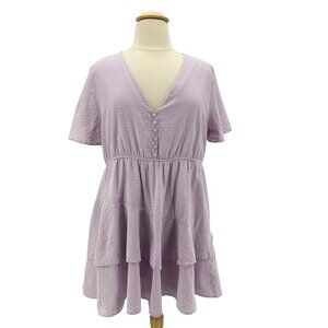 Arula Womens 2X Dress Checker Tiered Purple V-Neck Party Boho Cottage